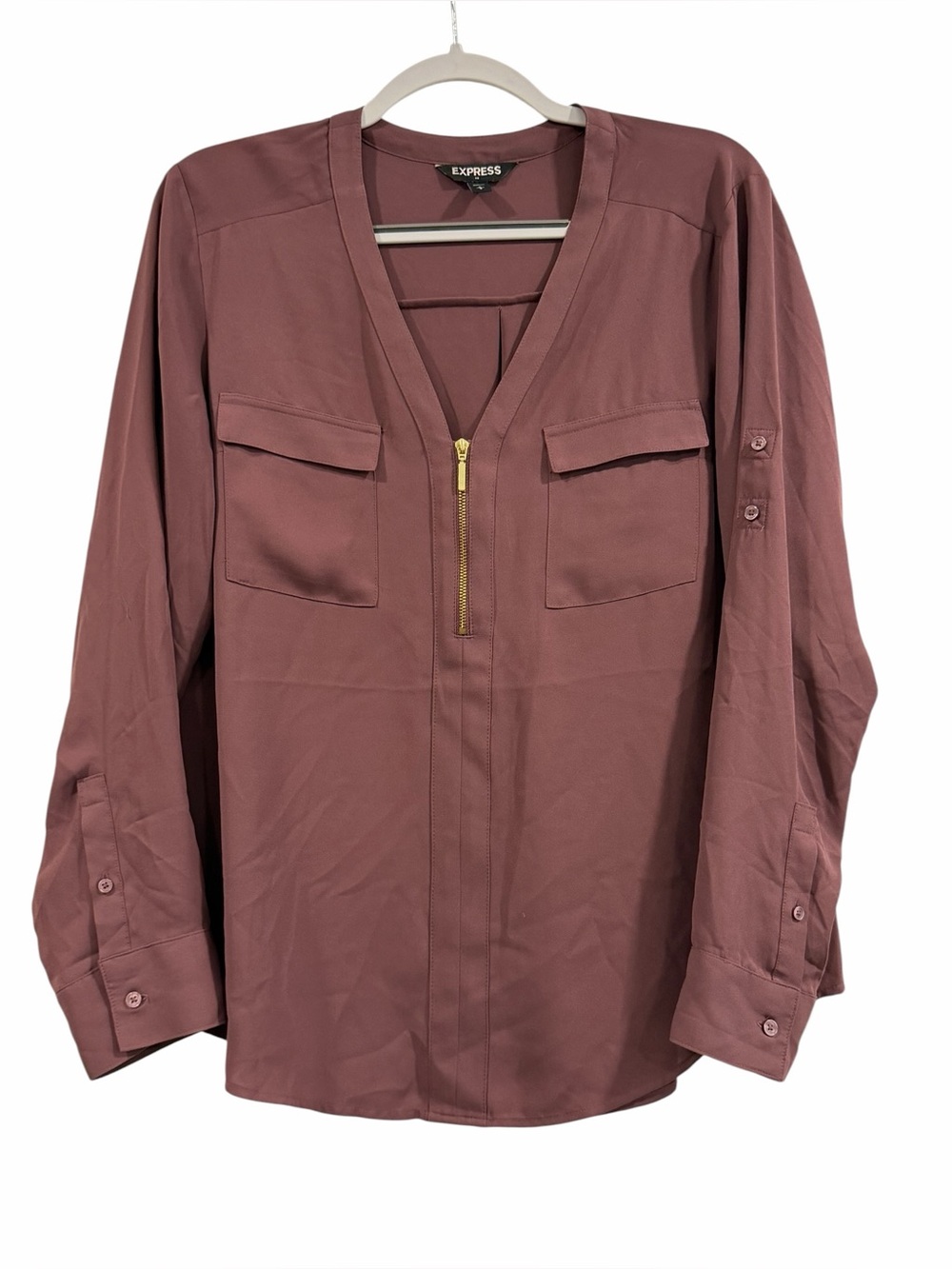 Express Portofino Zipper Blouse Top Women’s Size Large in color Plum